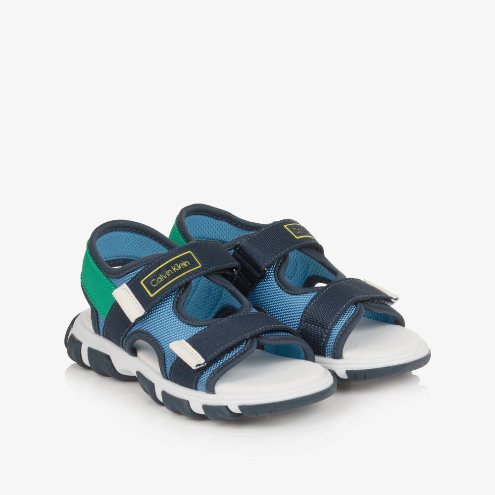 Calvin Klein-Boys Blue & Green Canvas Velcro-Fastening Sandals | Childrensalon Outlet