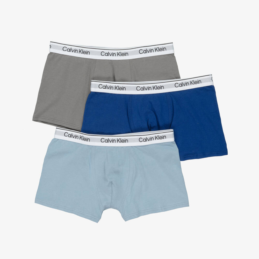 Calvin Klein-Boys Blue & Grey Cotton Boxer Shorts (3 Pack) | Childrensalon Outlet