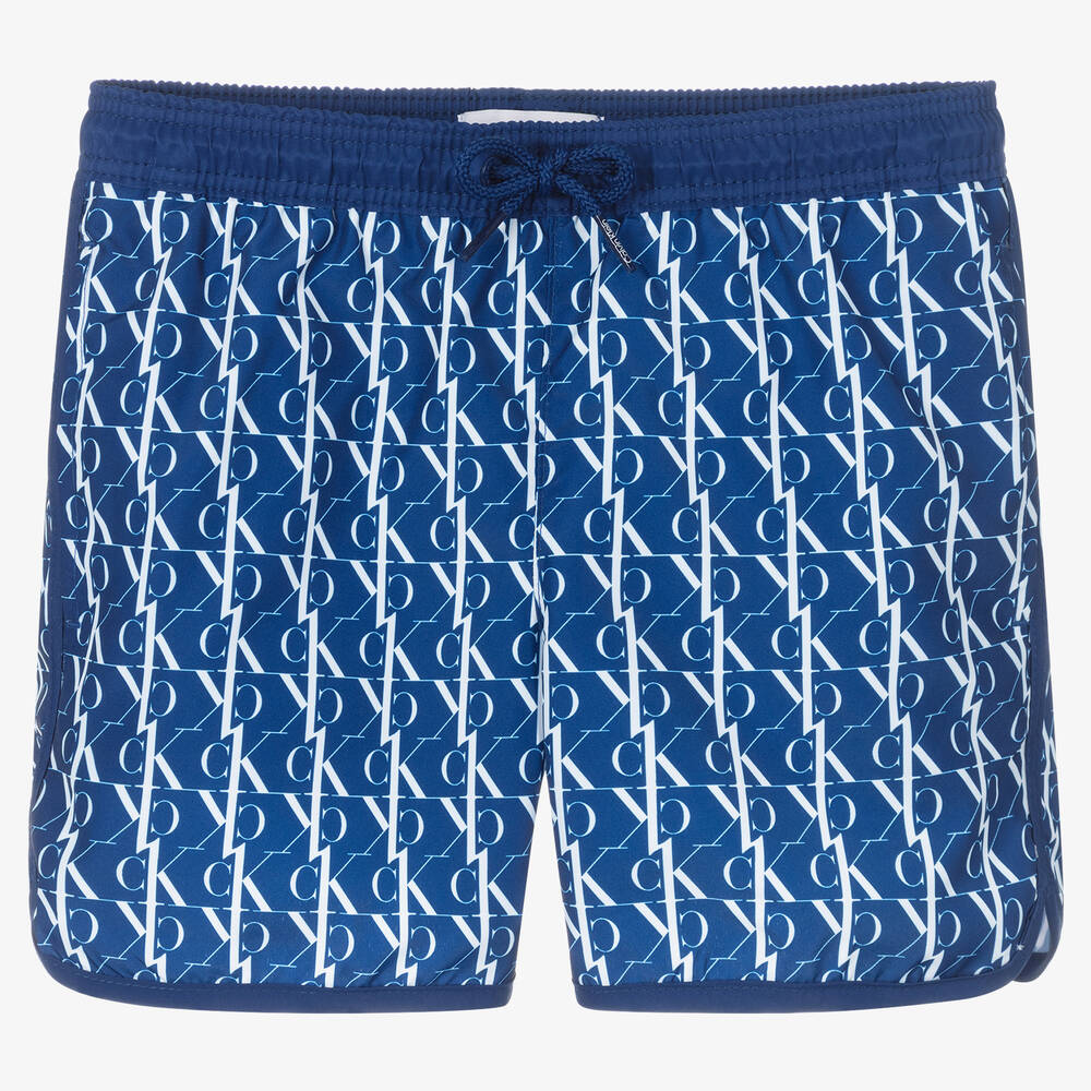 Calvin Klein - Boys Blue Logo Swim Shorts | Childrensalon