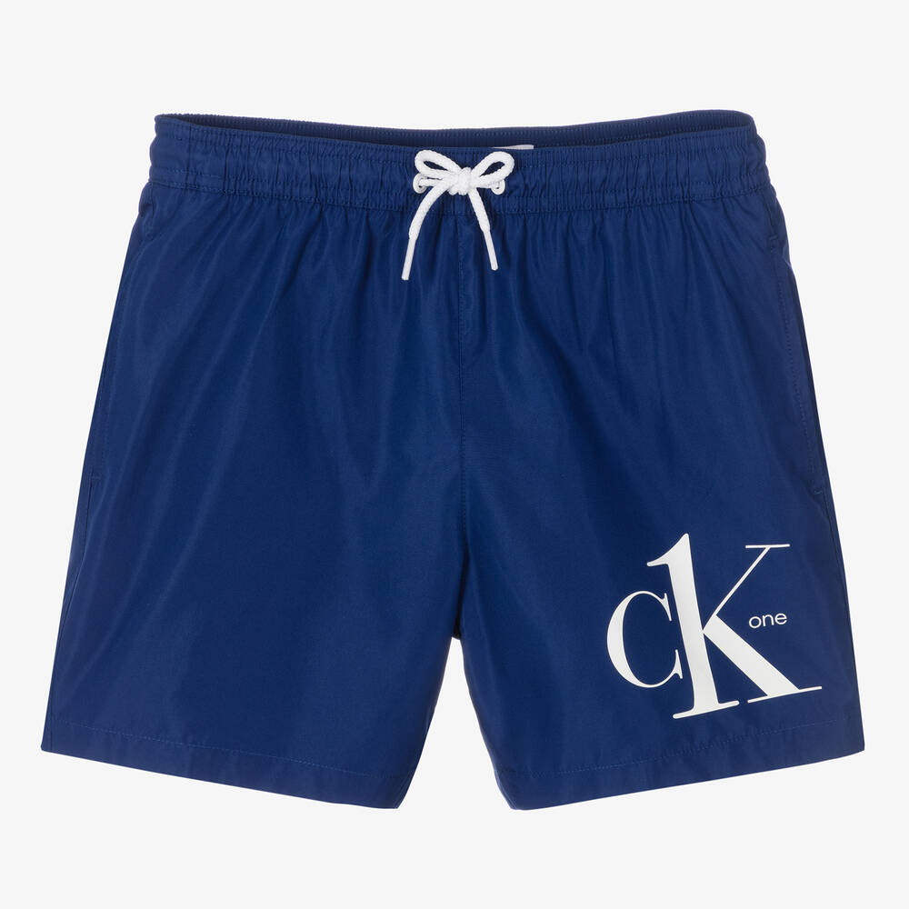 Calvin Klein - Boys Blue Logo Swim Shorts | Childrensalon