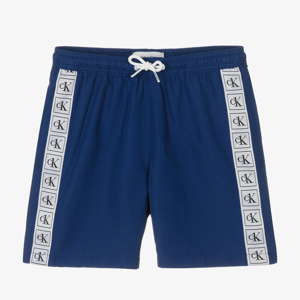 Calvin Klein - Boys Blue Logo Swim Shorts | Childrensalon