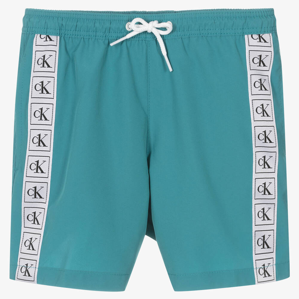 Calvin Klein - Boys Blue Logo Swim Shorts | Childrensalon