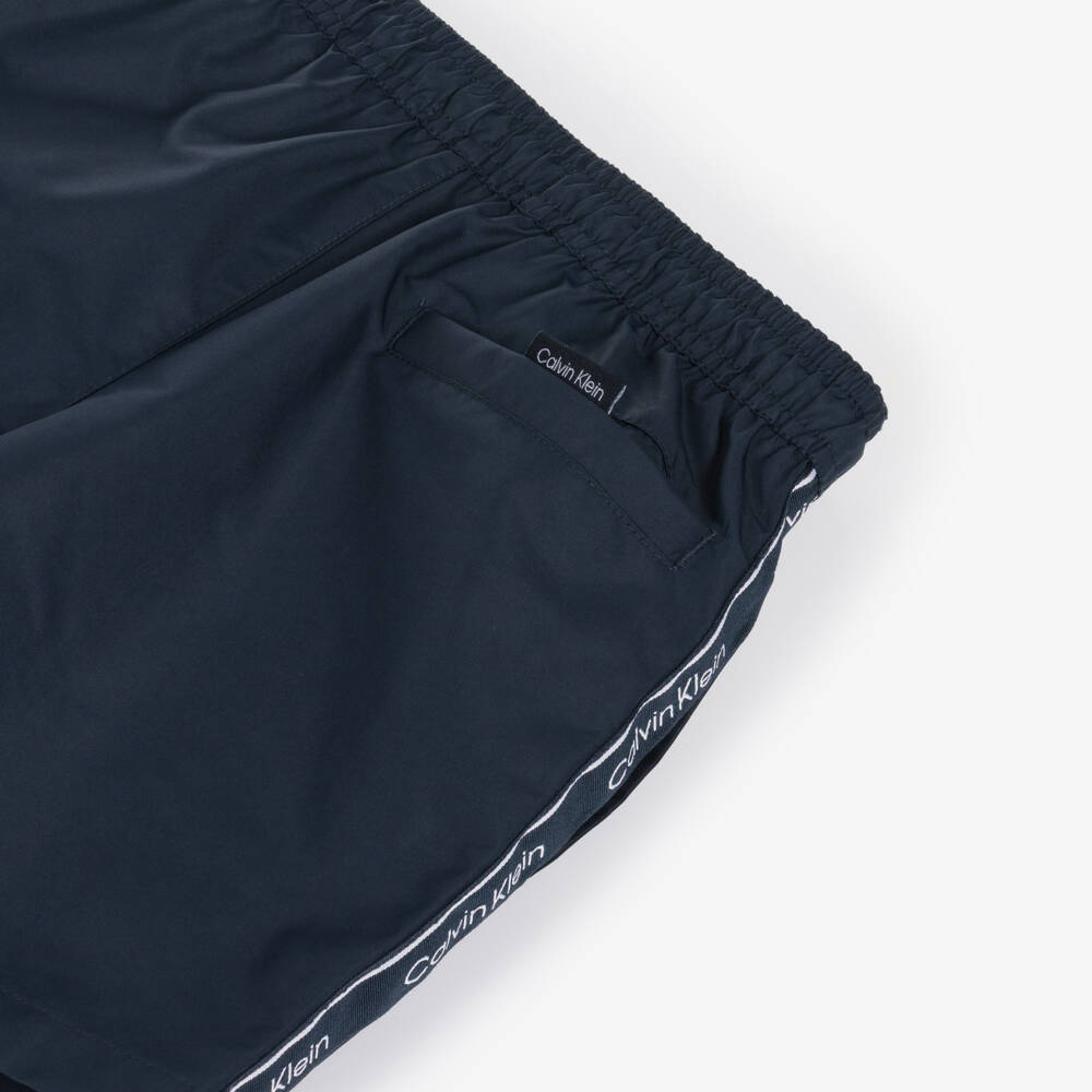 Calvin Klein-Boys Blue Logo Trim Swim Trunks | Childrensalon Outlet