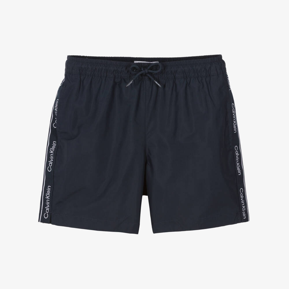 Calvin Klein-Boys Blue Logo Trim Swim Trunks | Childrensalon Outlet