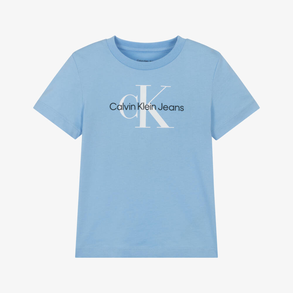 Calvin Klein-Футболка с монограммой из хлопка синяя для мальчиков | Childrensalon Outlet