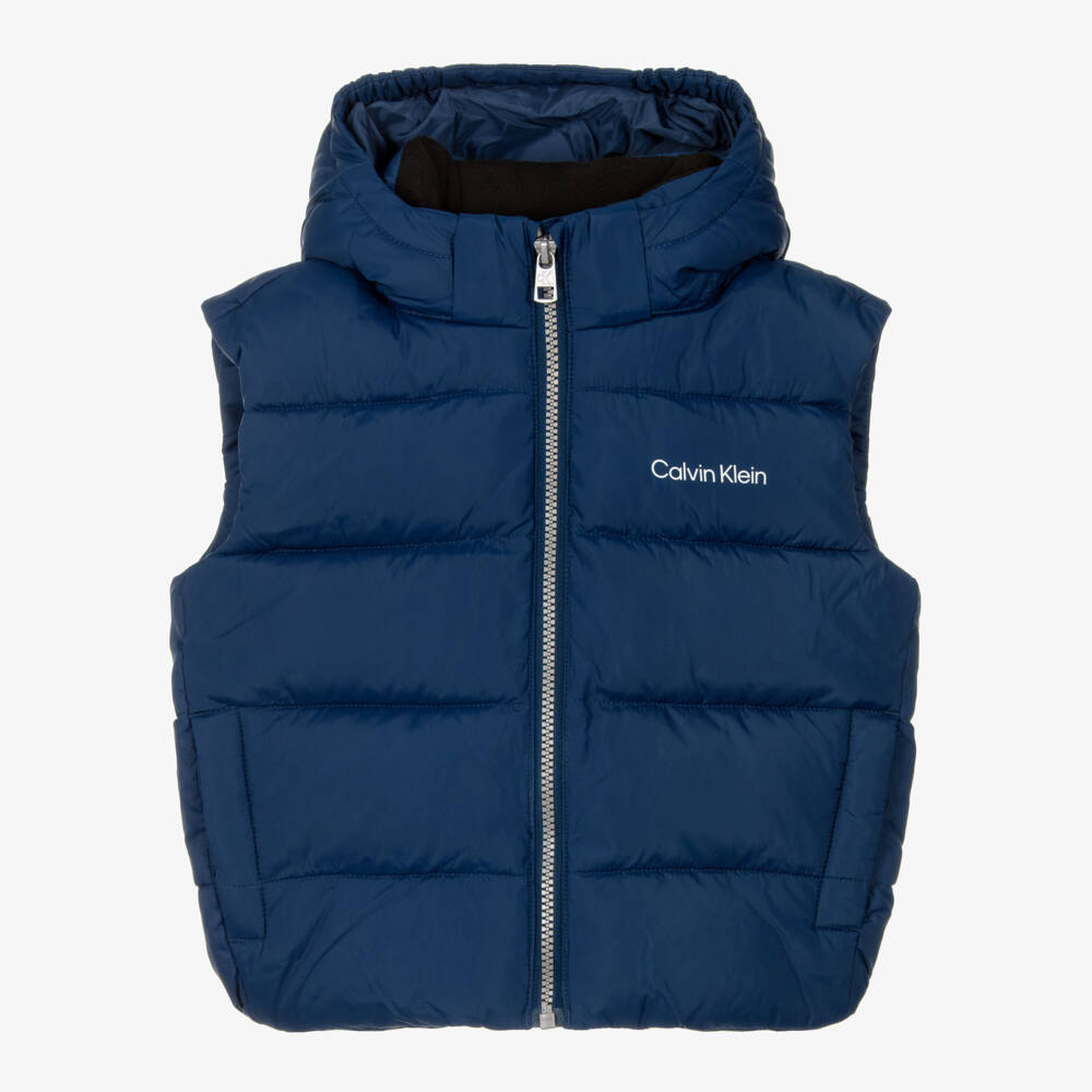 Calvin Klein-Boys Blue Puffer Gilet with Detachable Hood | Childrensalon Outlet