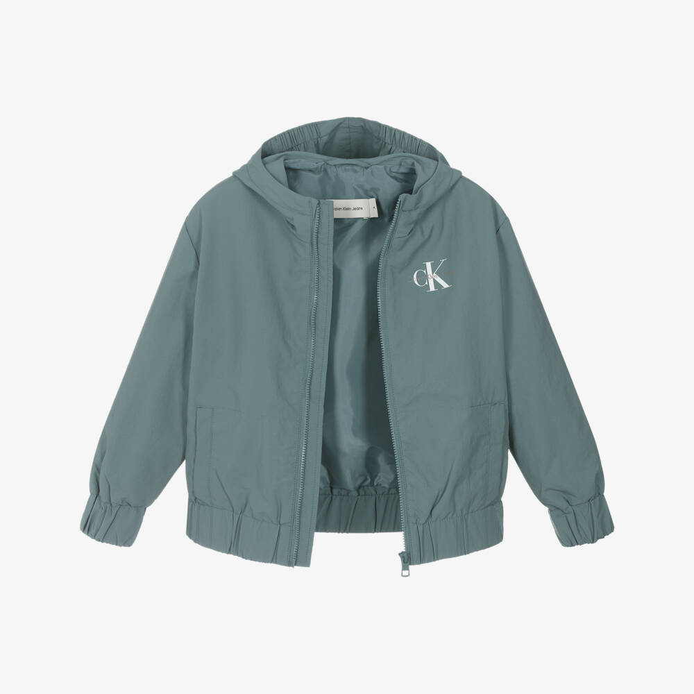 Calvin Klein-Boys Charcoal Hooded Logo Windbreaker | Childrensalon Outlet