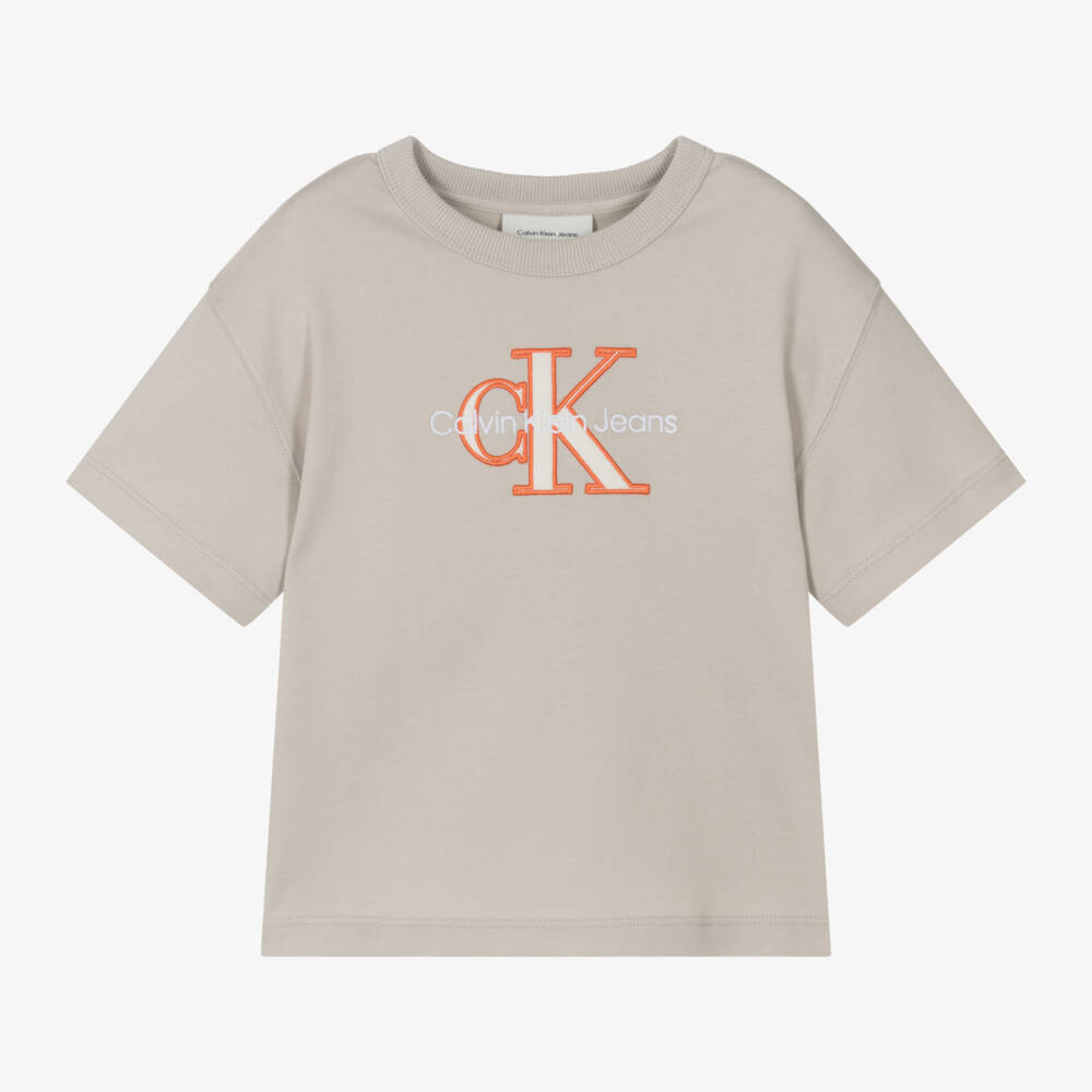 Calvin Klein-Классическая бежевая хлопковая футболка для мальчиков | Childrensalon Outlet