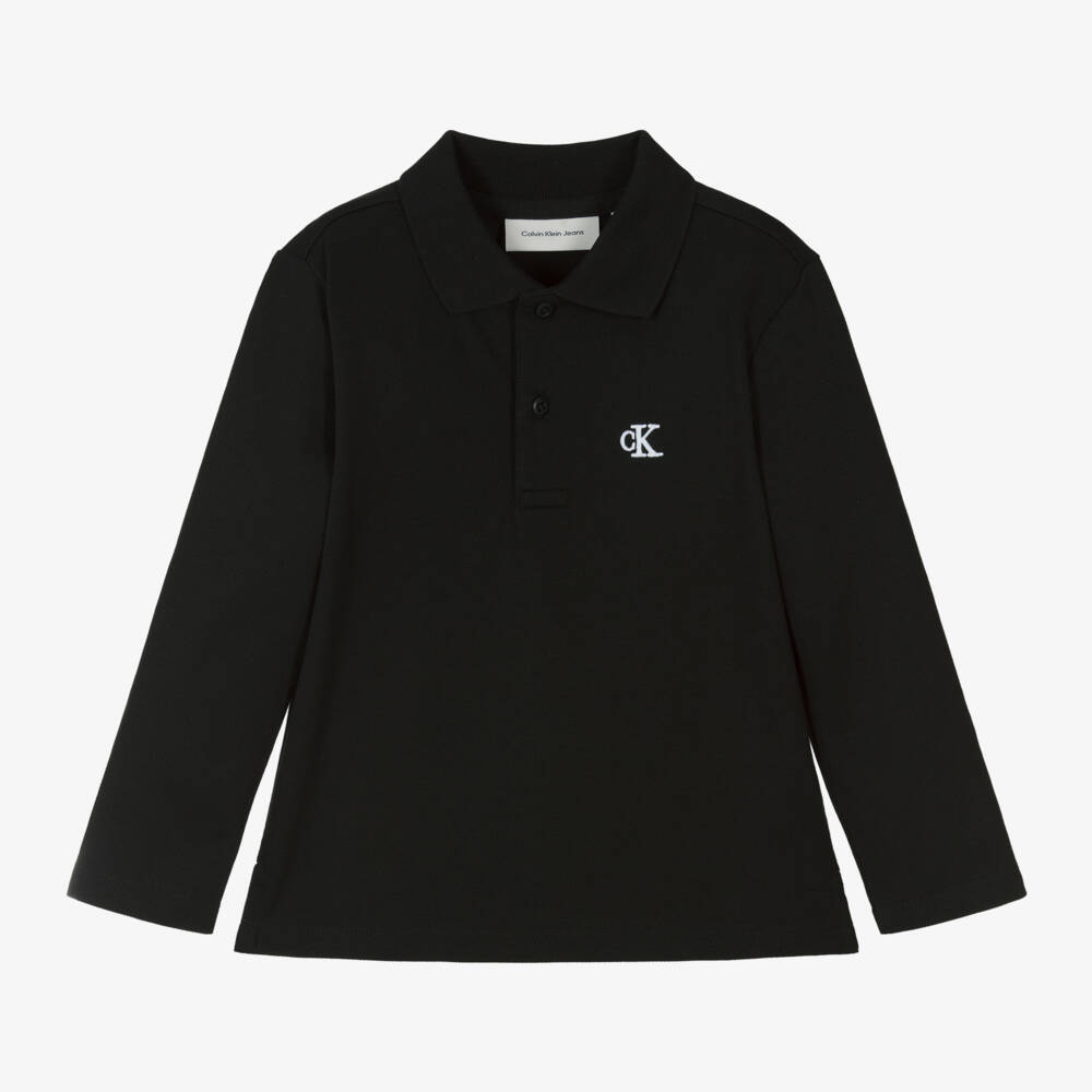 Calvin Klein-بولو كلاسيكي قطني أسود للأولاد | Childrensalon Outlet