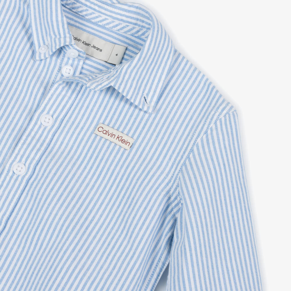 Calvin Klein-قميص أوكسفورد كلاسيكي مخطط للأولاد | Childrensalon Outlet