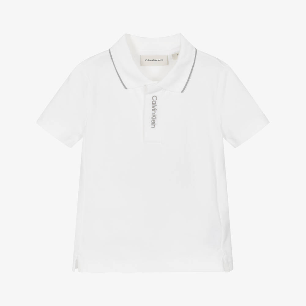 Calvin Klein-بولو كلاسيكي أبيض من القطن للأولاد | Childrensalon Outlet