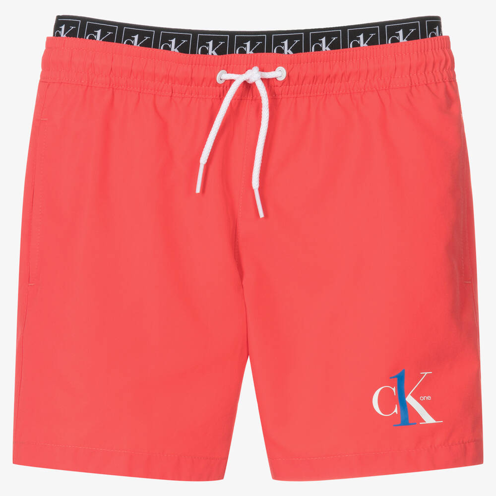 Calvin Klein - Boys Coral Orange Swim Shorts | Childrensalon
