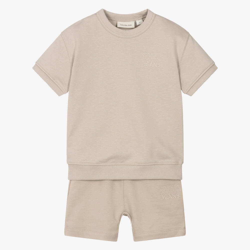 Calvin Klein-طقم أولاد قطني بيج | Childrensalon Outlet
