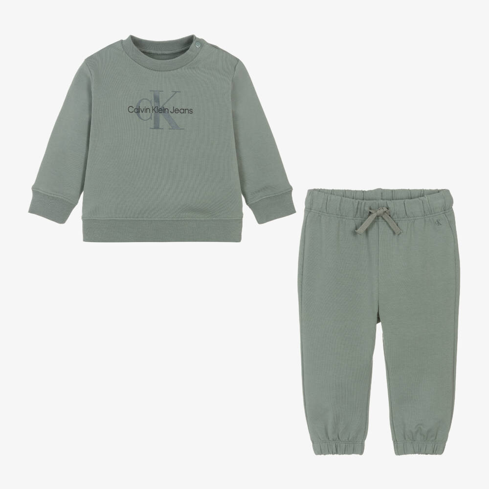 Calvin Klein-Boys Cotton Monogram Green Tracksuit | Childrensalon Outlet