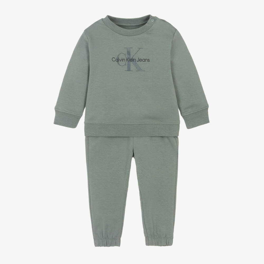 Calvin Klein-Boys Cotton Monogram Green Tracksuit | Childrensalon Outlet