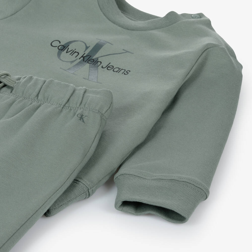 Calvin Klein-Boys Cotton Monogram Green Tracksuit | Childrensalon Outlet