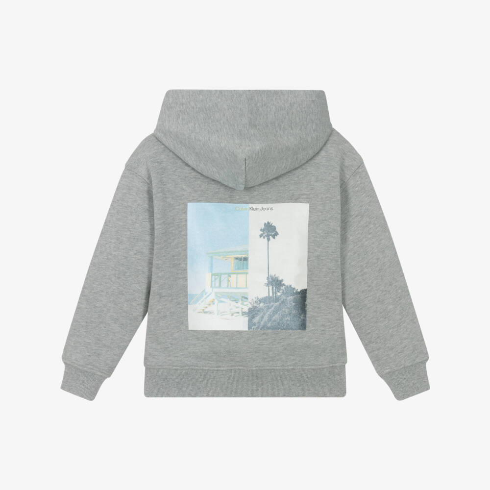 Calvin Klein-Boys Cozy Grey Graphic Hoodie | Childrensalon Outlet
