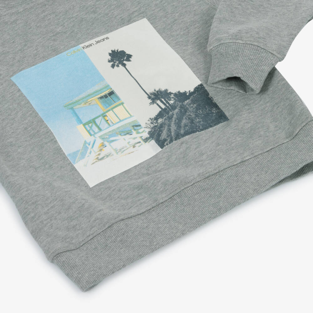 Calvin Klein-Boys Cozy Grey Graphic Hoodie | Childrensalon Outlet