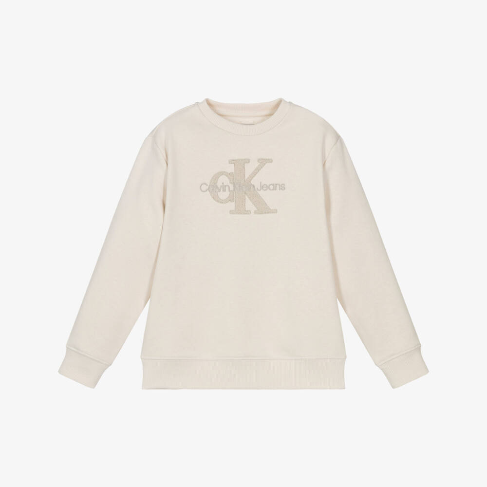 Calvin Klein-Boys Cozy Knit Beige Sweater | Childrensalon Outlet
