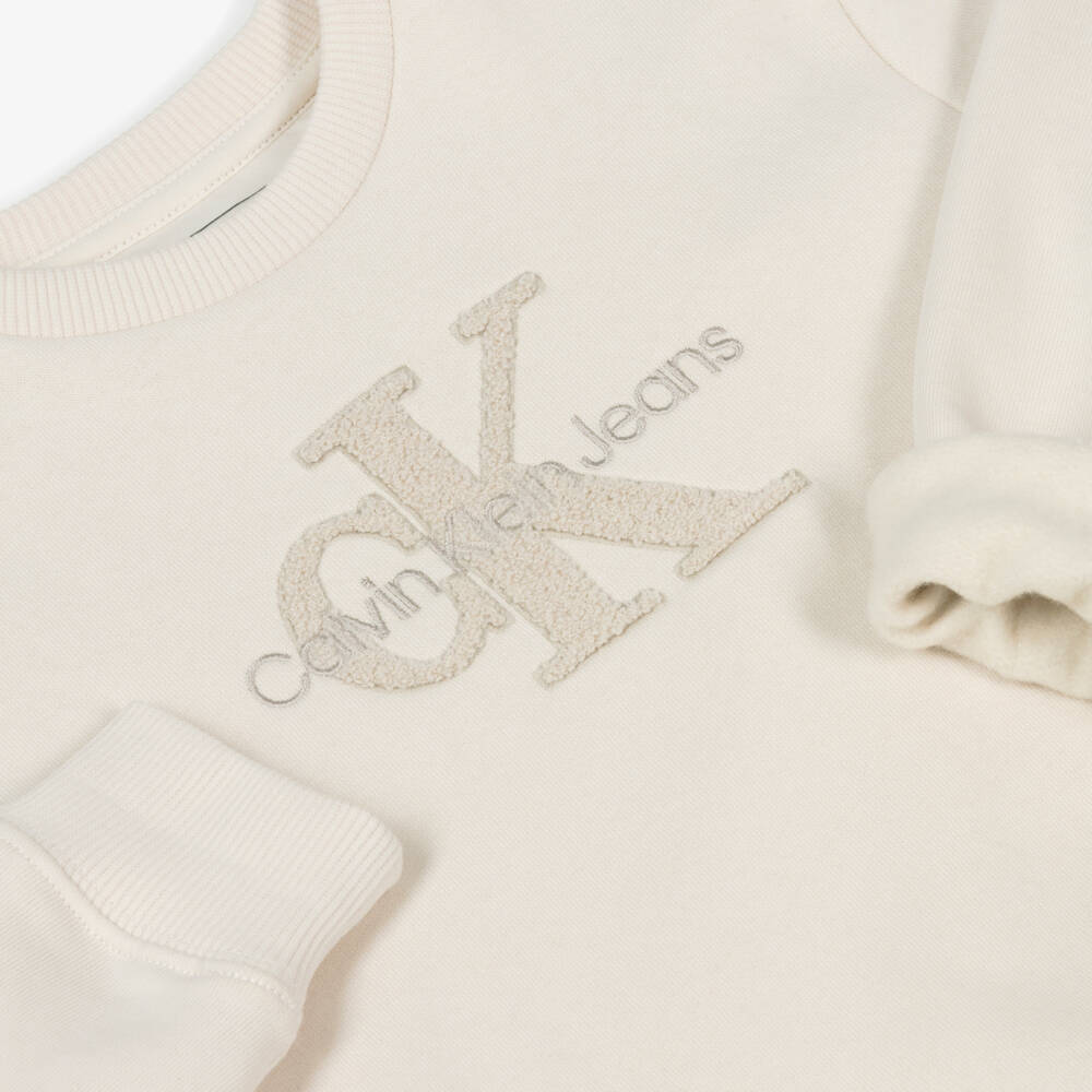 Calvin Klein-Boys Cozy Knit Beige Sweater | Childrensalon Outlet