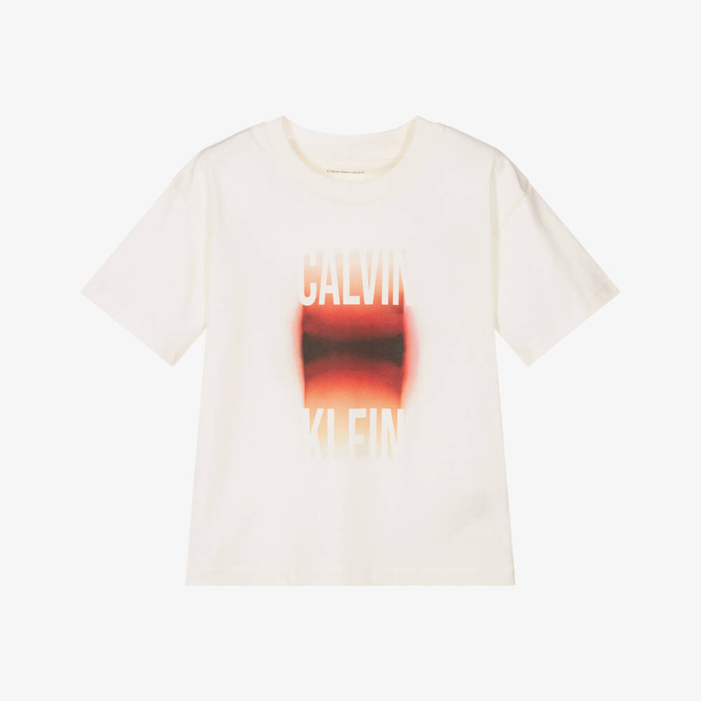 Calvin Klein-Кремовая хлопковая футболка с ярким принтом для мальчиков | Childrensalon Outlet