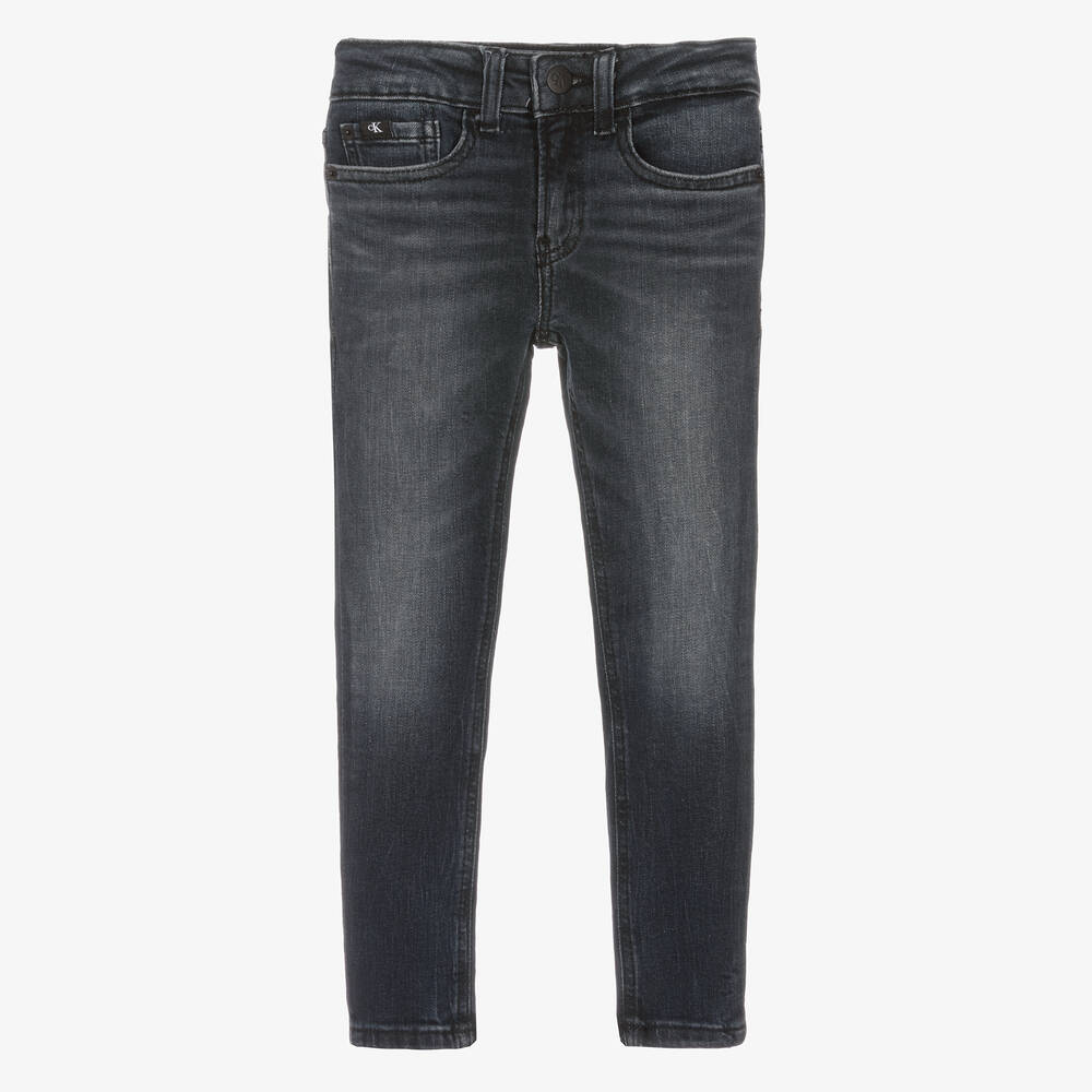 Calvin Klein Jeans - جينز سكيني قطن دنيم لون أزرق داكن للأولاد | Childrensalon