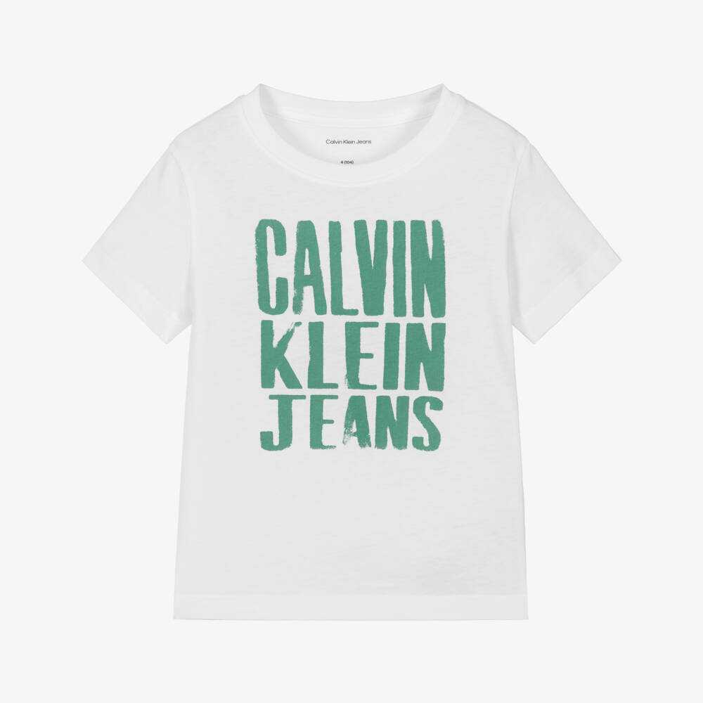 Calvin Klein-تيشيرت أبيض بشعار ممزق للأولاد | Childrensalon Outlet