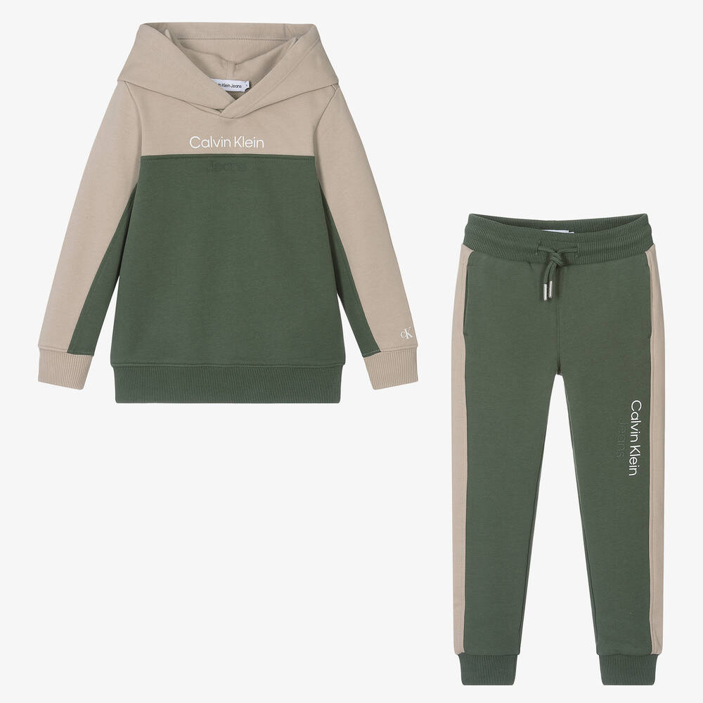 Calvin Klein-Бежево-зеленый спортивный костюм из хлопка | Childrensalon Outlet