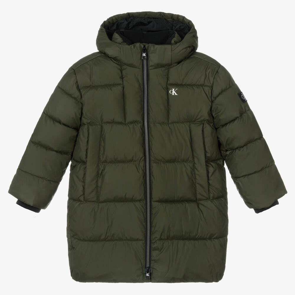 Calvin Klein Jeans - Boys Green Hooded Puffer Coat | Childrensalon