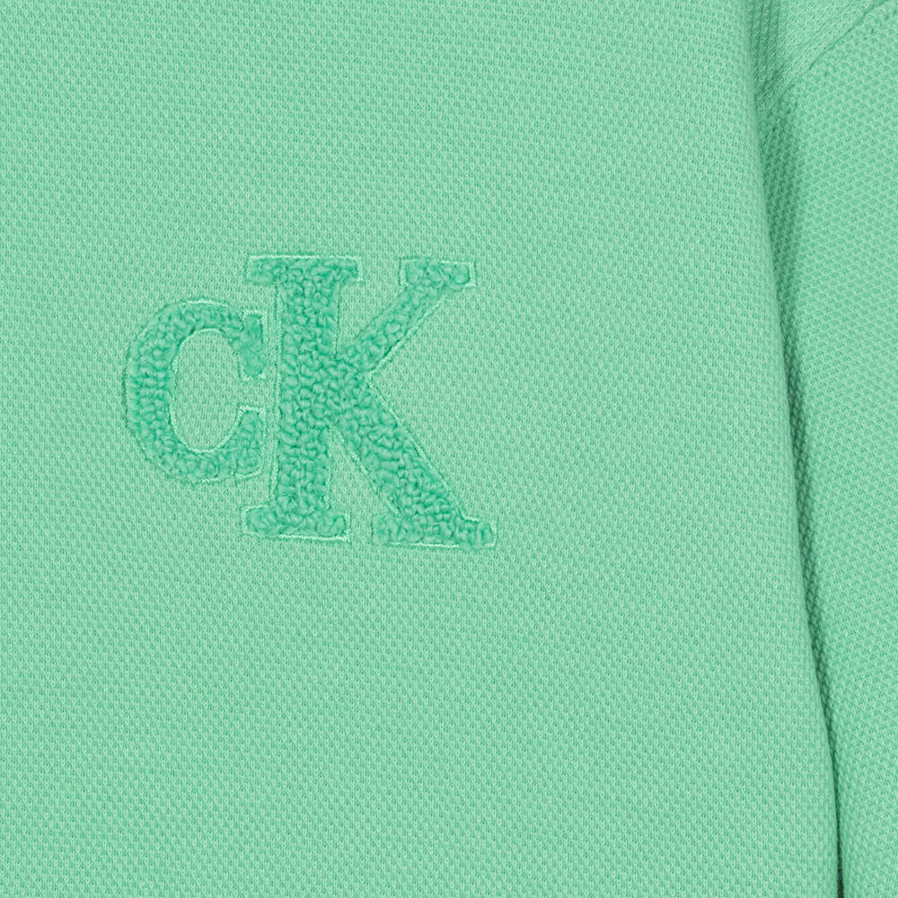 Calvin Klein Jeans-Boys Green Piqué Logo Sweatshirt | Childrensalon Outlet