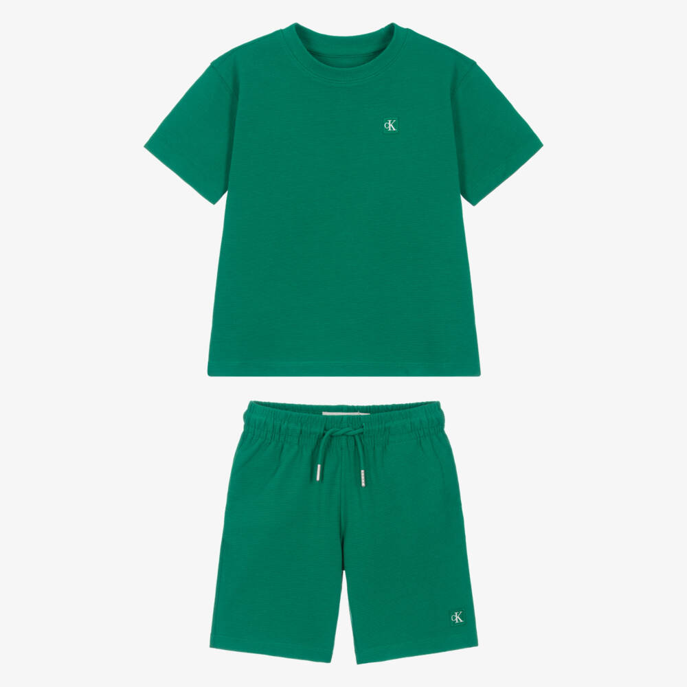Calvin Klein-Boys Green Ribbed Jersey Shorts Set | Childrensalon Outlet