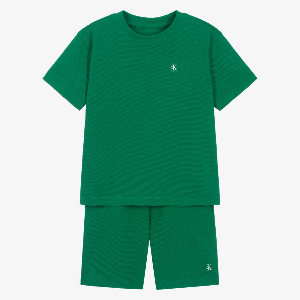 Calvin Klein-Boys Green Ribbed Jersey Shorts Set | Childrensalon Outlet