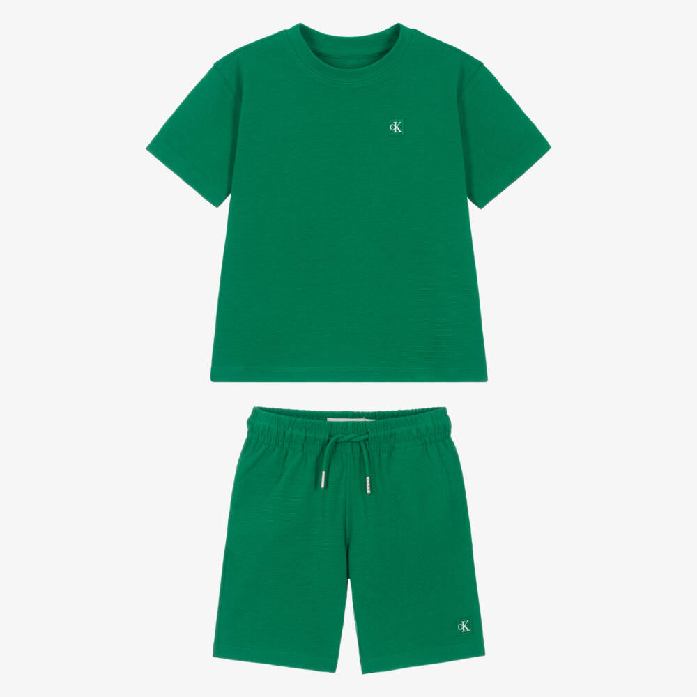 Calvin Klein-Boys Green Ribbed Jersey Shorts Set | Childrensalon Outlet
