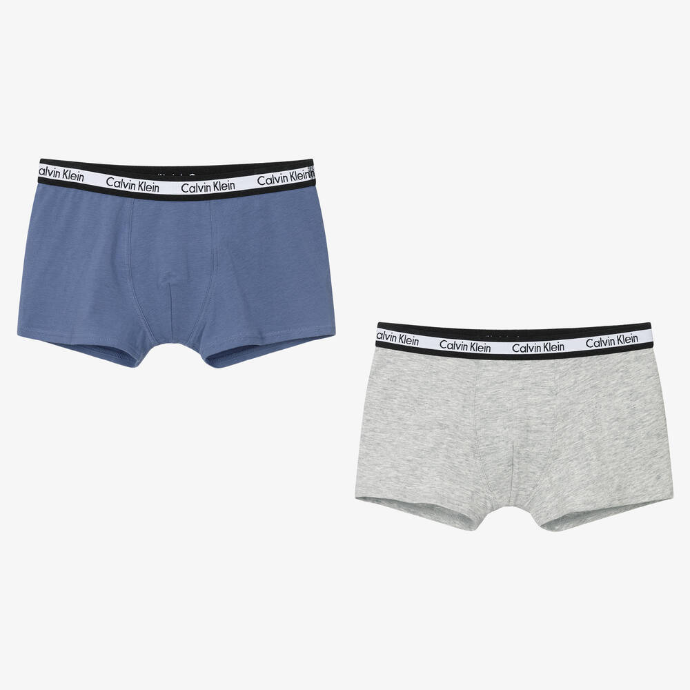 Calvin Klein - Boys Grey & Blue Boxer Shorts | Childrensalon