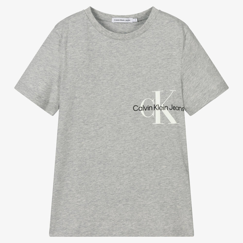 Calvin Klein Jeans - Boys Grey Cotton Logo T-Shirt | Childrensalon