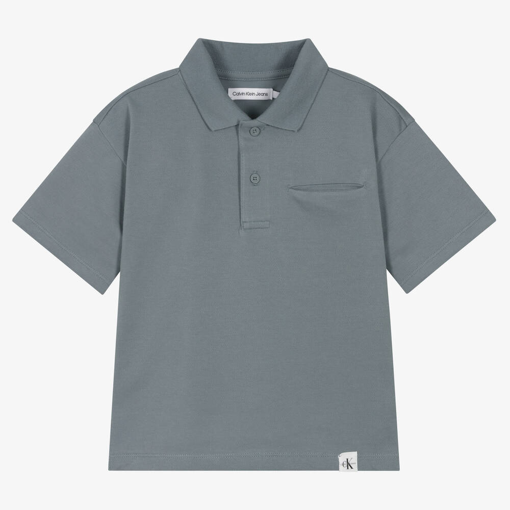 Calvin Klein Jeans - Boys Grey Cotton Piqué Polo Shirt | Childrensalon
