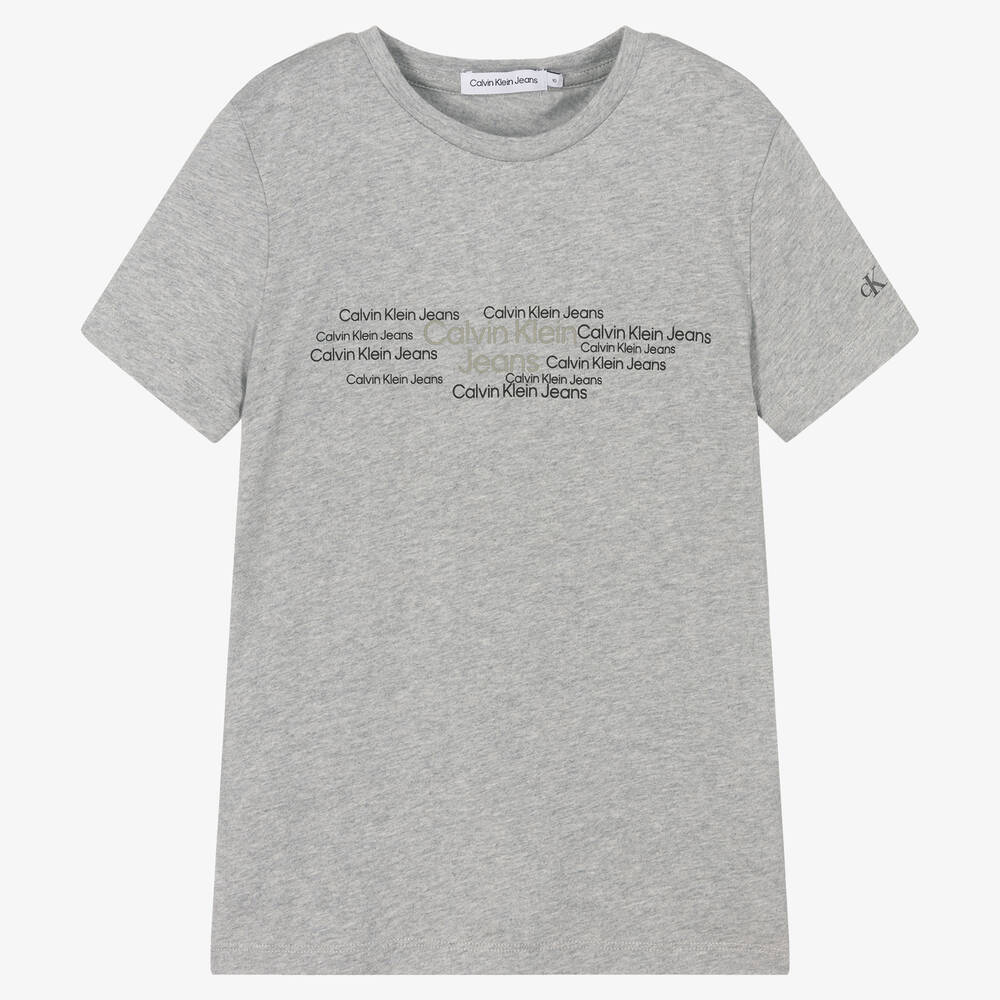 Calvin Klein Jeans - Boys Grey Cotton T-Shirt | Childrensalon