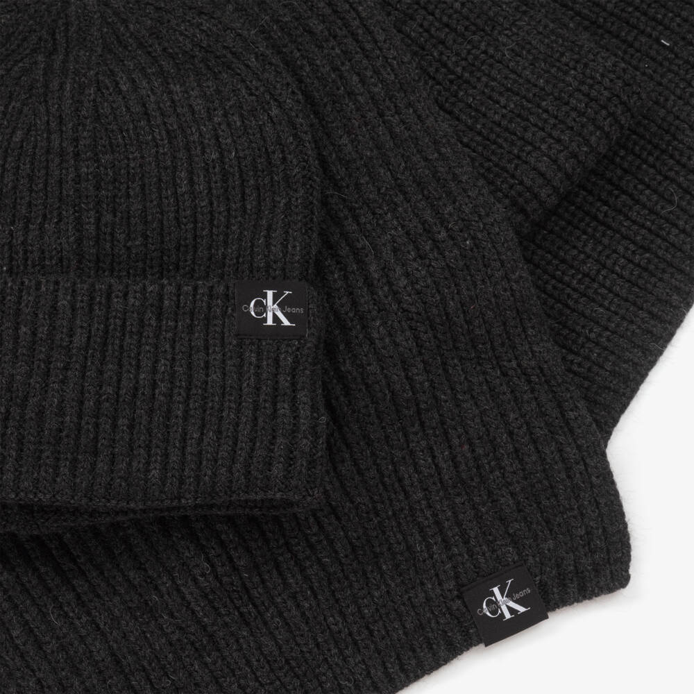 Calvin Klein-Boys Grey Knit Hat and Scarf | Childrensalon Outlet