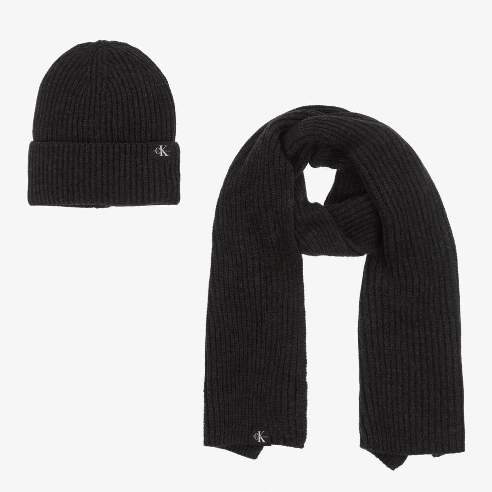 Calvin Klein-Boys Grey Knit Hat and Scarf | Childrensalon Outlet