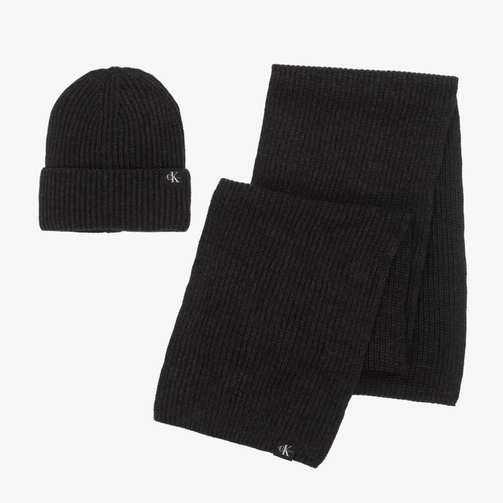 Calvin Klein-Boys Grey Knit Hat and Scarf | Childrensalon Outlet