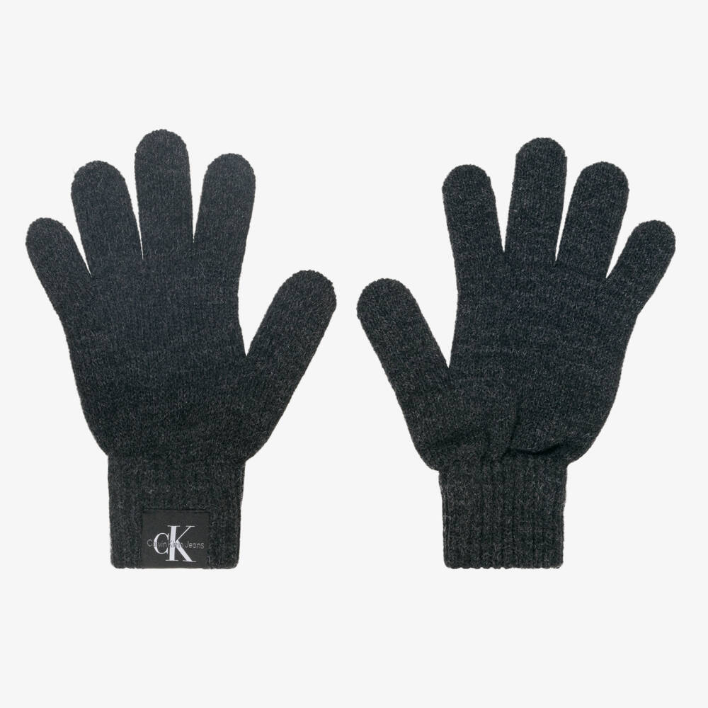Calvin Klein-Boys Grey Monogram Knit Gloves | Childrensalon Outlet