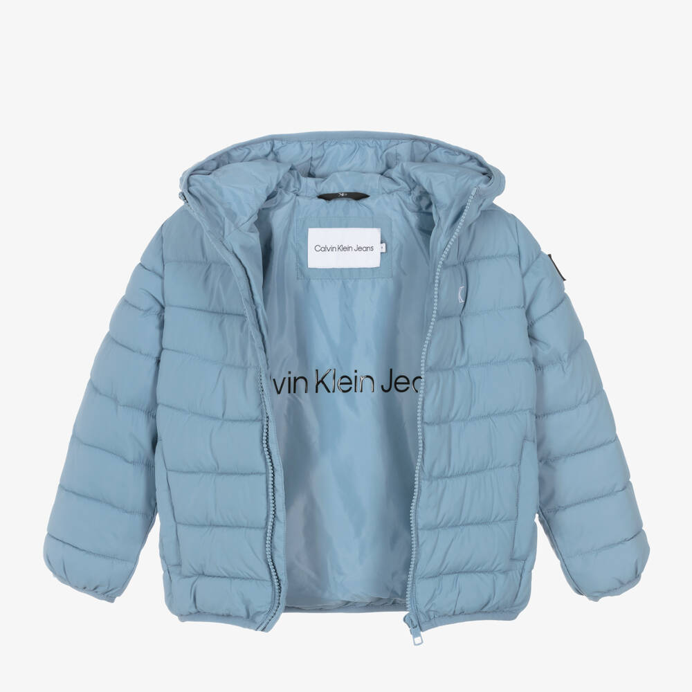 Calvin Klein-Boys Hooded Blue Puffer Coat | Childrensalon Outlet