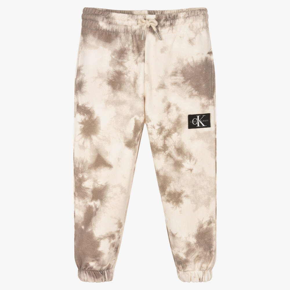 Calvin Klein Jeans - Boys Ivory & Brown Cotton Tie-Dye Joggers | Childrensalon