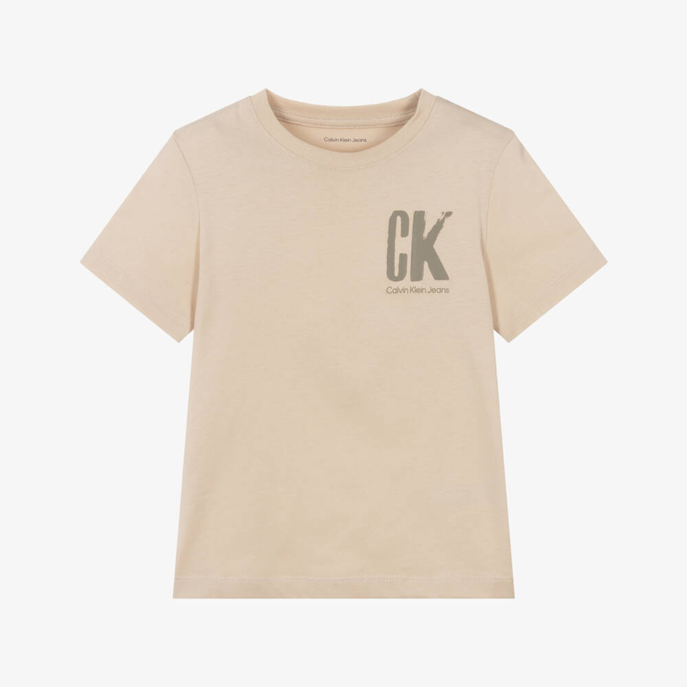 Calvin Klein-تيشيرت قطن عاجي بشعار للأولاد | Childrensalon Outlet