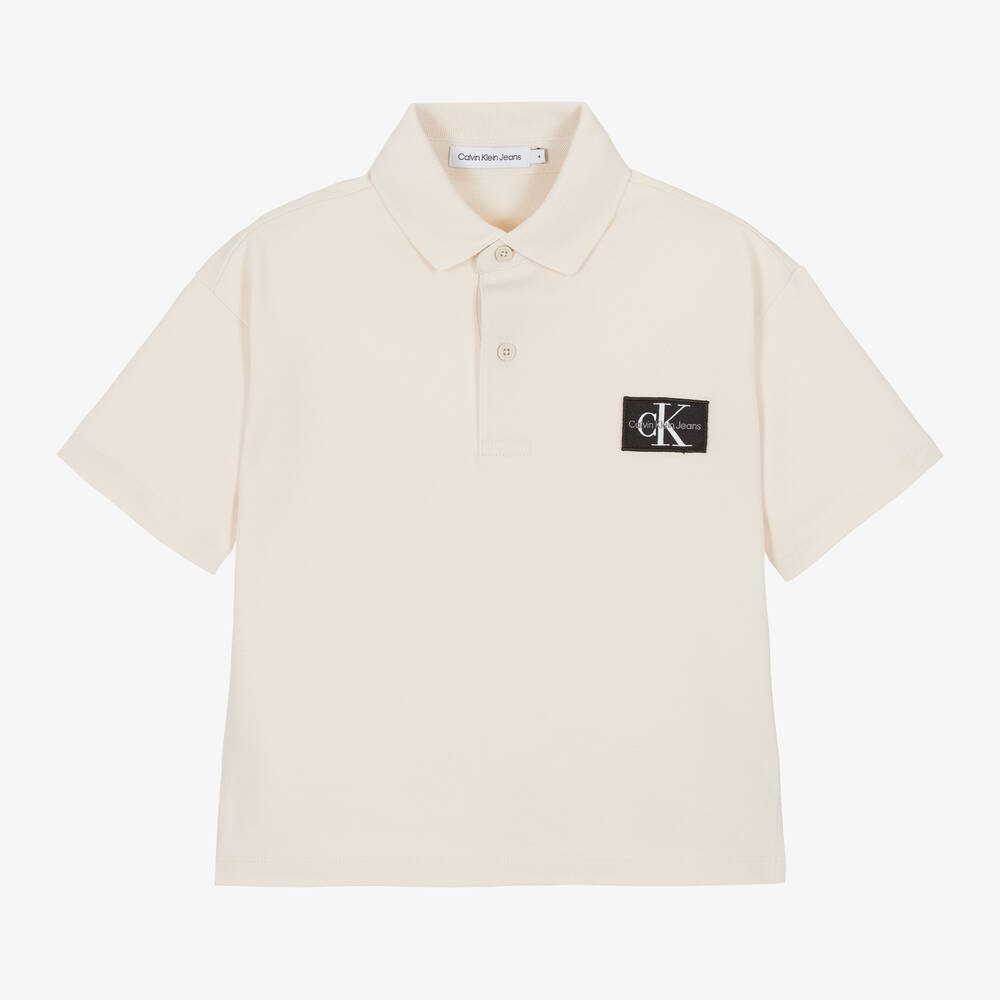 Calvin Klein - Boys Ivory Cotton Polo Shirt | Childrensalon