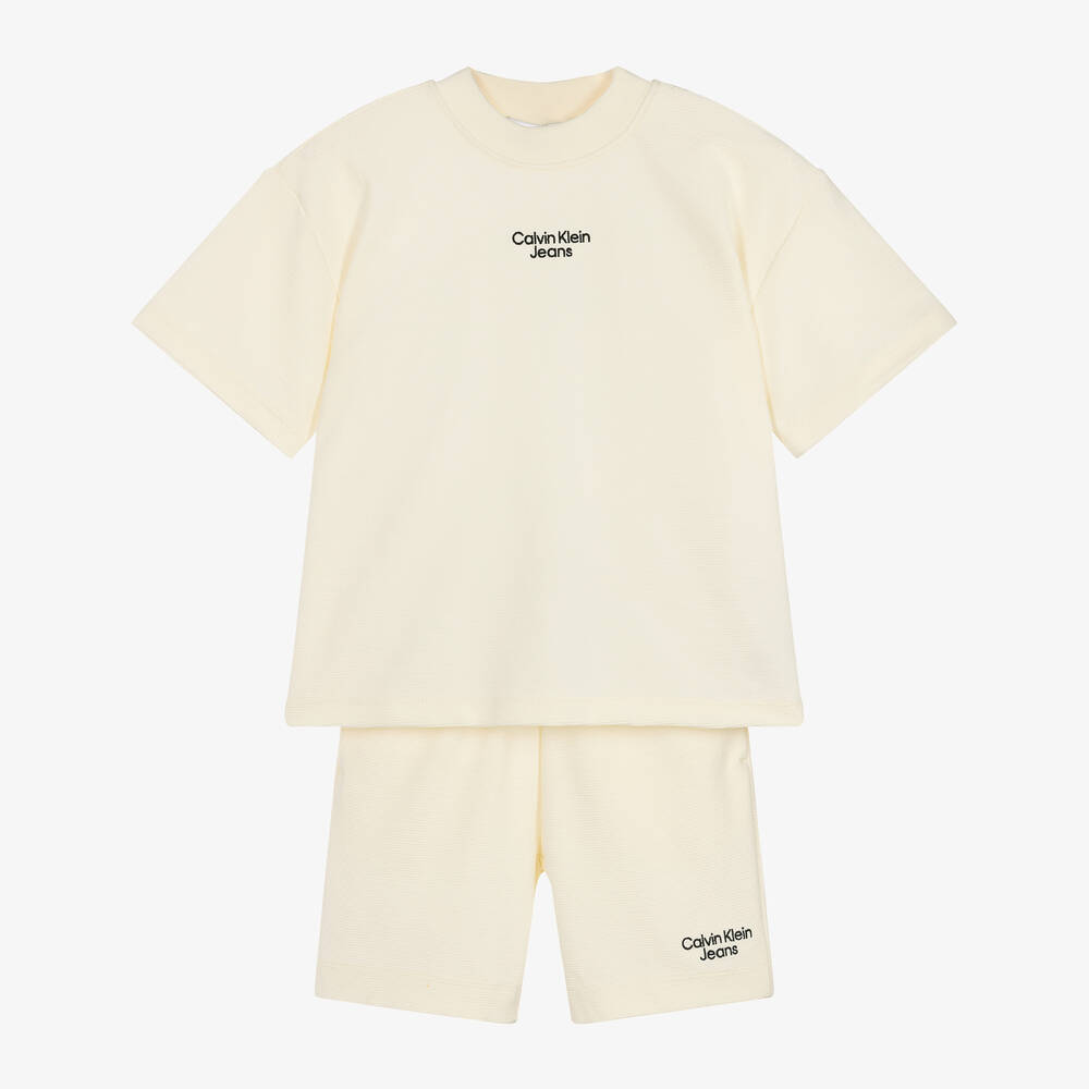 Calvin Klein-Boys Ivory Cotton Shorts Set | Childrensalon Outlet