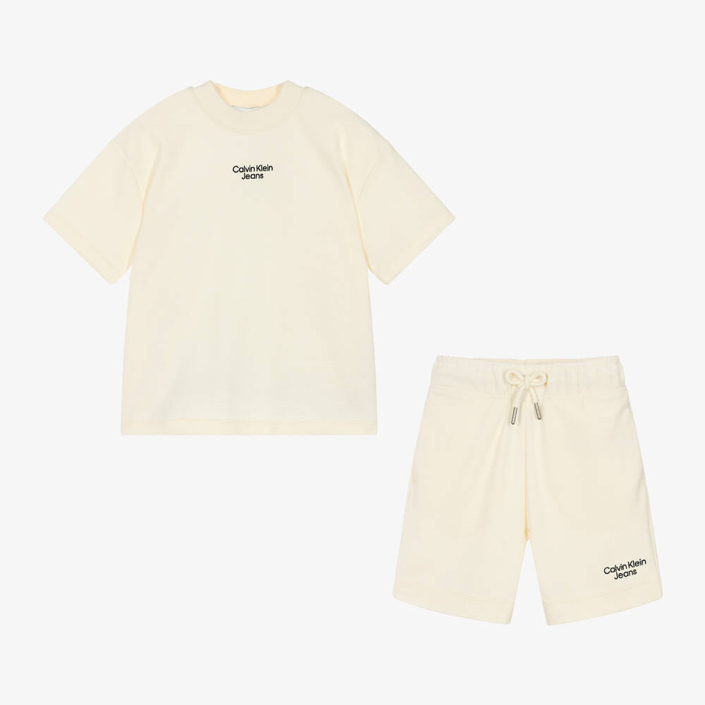 Calvin Klein-Boys Ivory Cotton Shorts Set | Childrensalon Outlet