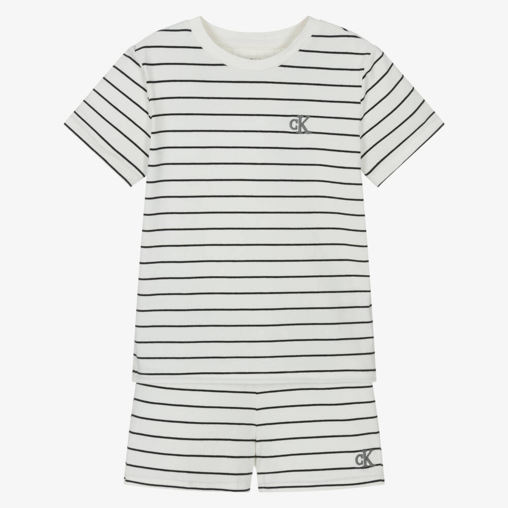 Calvin Klein-Boys Ivory & Ebony Stripe Ensemble | Childrensalon Outlet