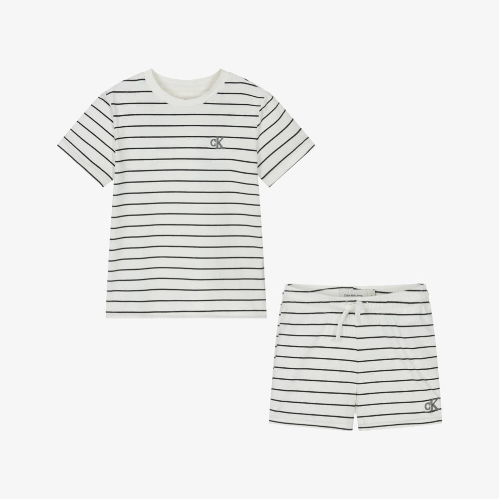 Calvin Klein-Boys Ivory & Ebony Stripe Ensemble | Childrensalon Outlet