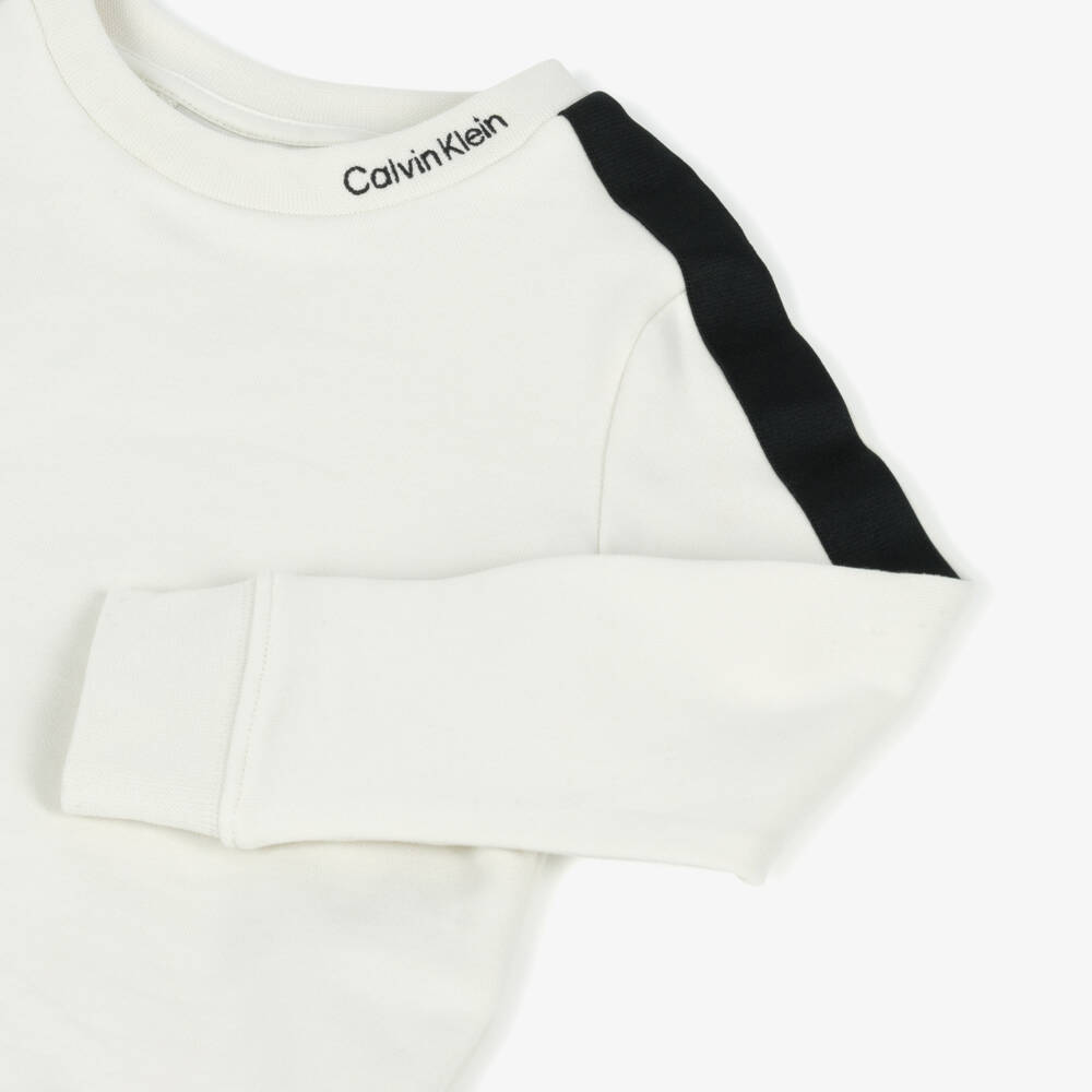 Calvin Klein-Boys Ivory Soft Cotton Crewneck | Childrensalon Outlet
